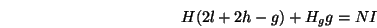 \begin{displaymath}
H(2l + 2h - g) + H_g g = N I
\end{displaymath}